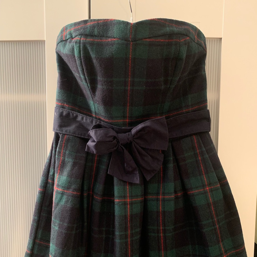 Abercrombie & fitch green plaid strapless dress 10